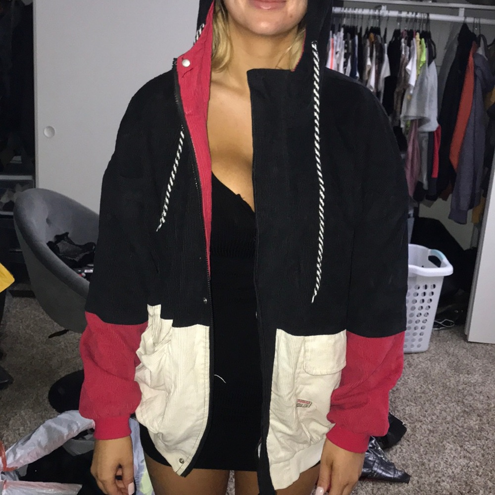 Red white and black coudoroy Jacket